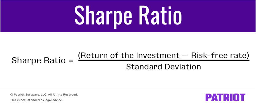 Sharpe ratio: (return of the investment - risk-free rate) / standard deviation