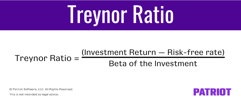 Treynor ratio: (Investment return - risk-free rate) / beta of the investment