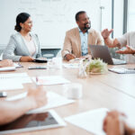Employees in a meeting.