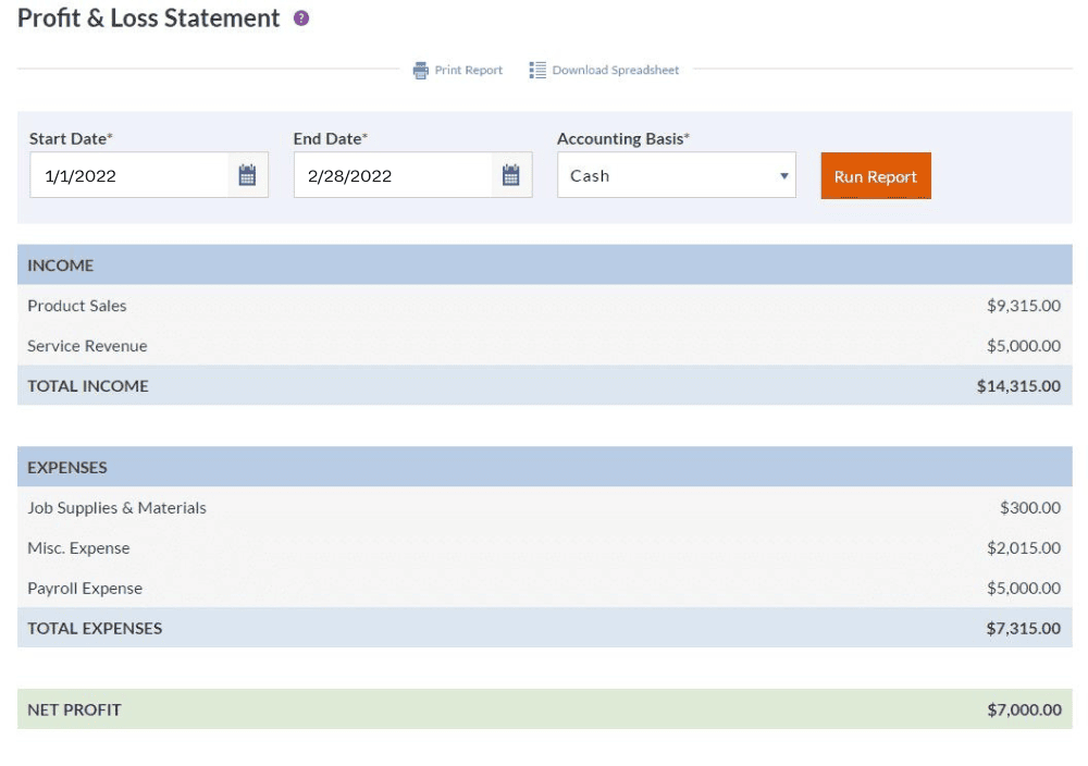 profit and loss statement