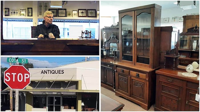 Image of John Regan owner of Cota Street Antiques and shop images
