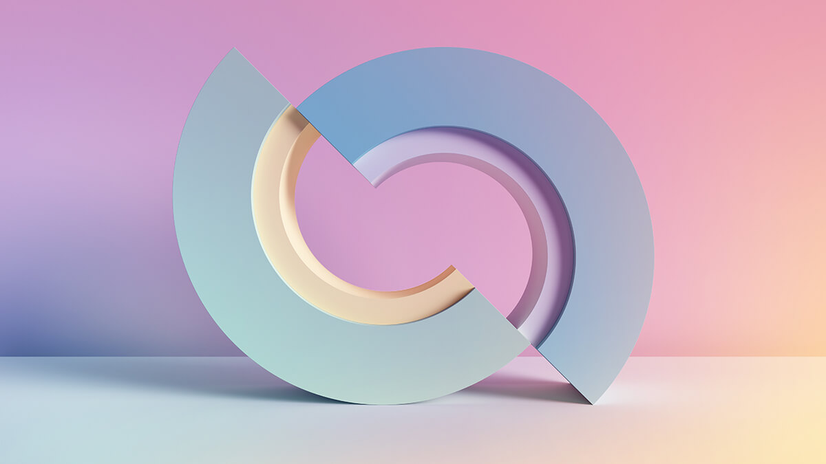Two halves of a circle, askew.