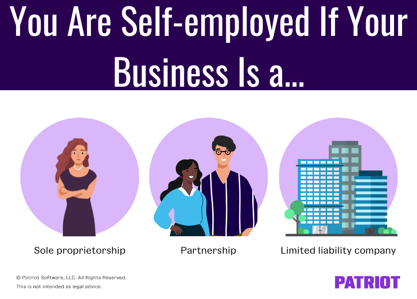 You are self-employed if your business is a sole proprietorship, partnership, or LLC