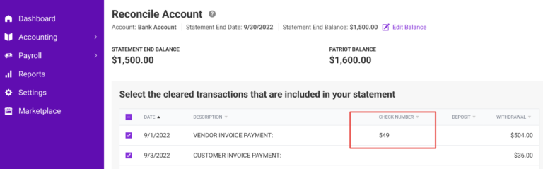 Account reconciliation report