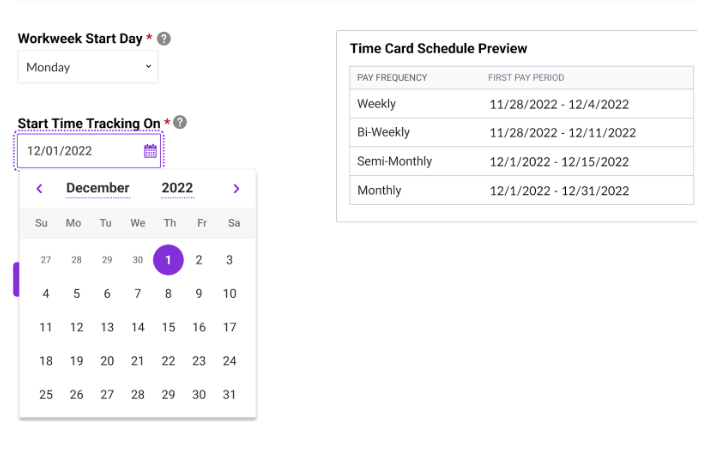 semi-monthly and monthly time card setup example