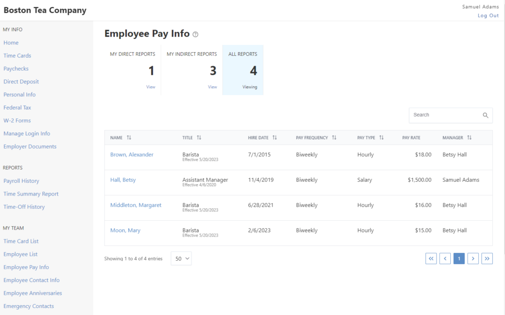 Employee pay info in the employee portal