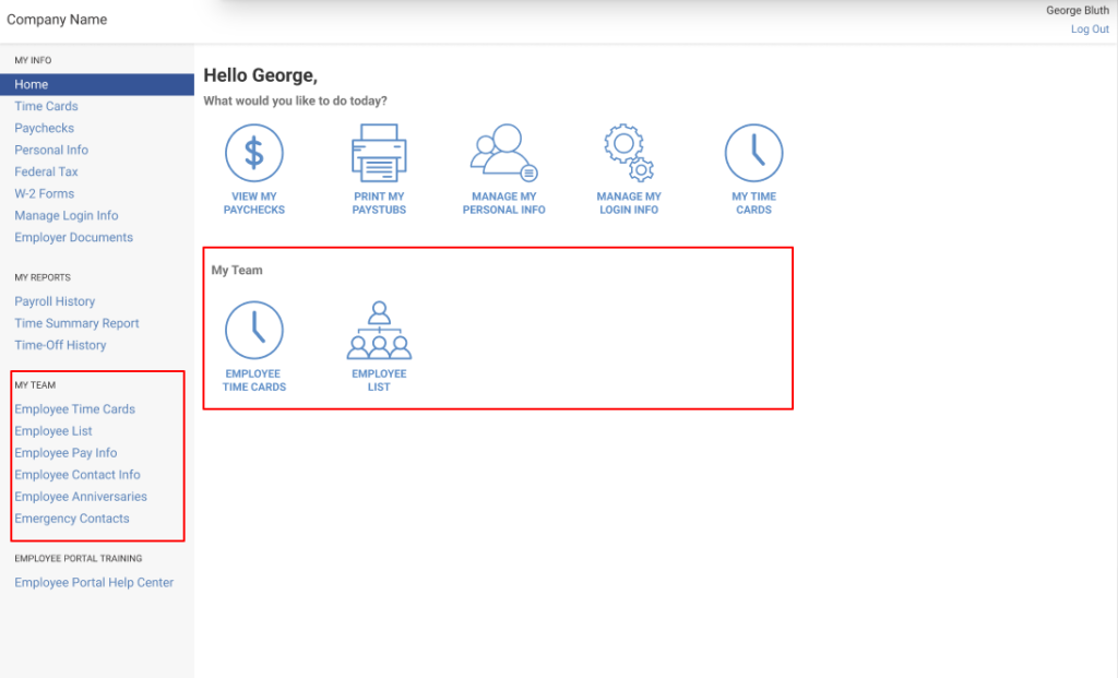 update-screenshot example of manager employee portal with team links