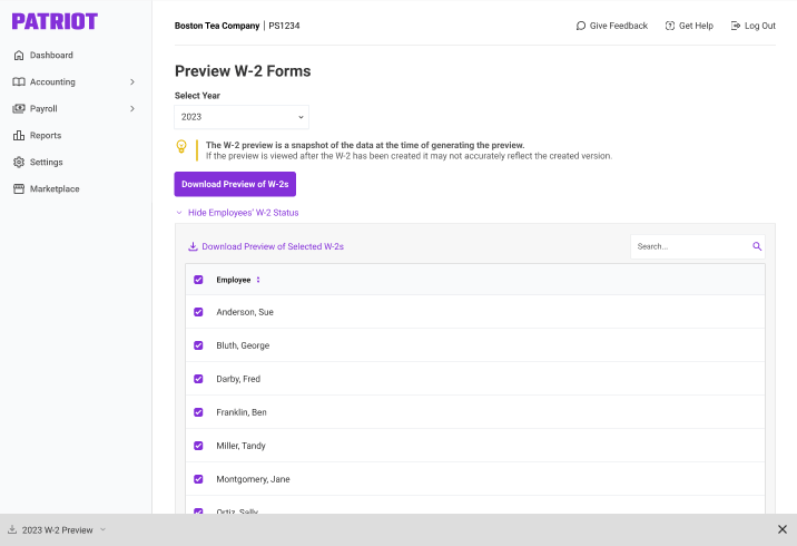 W-2 preview example