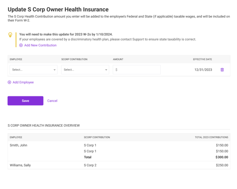 Example of multiple S corp contributions