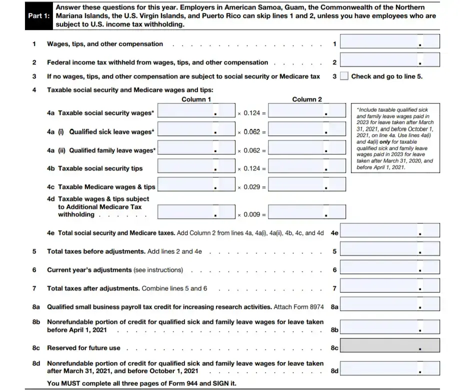 Form 944 for 2023: Part 1