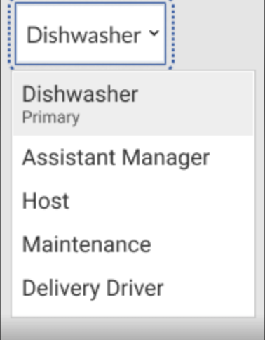 Example of job role selection on an employee time card