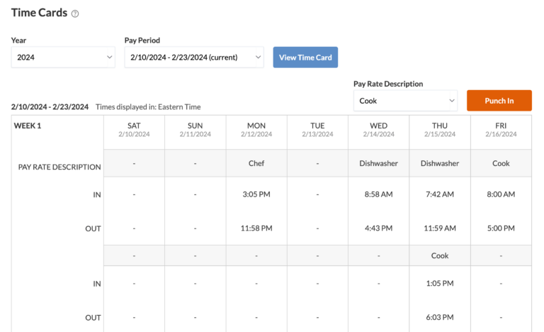 example of multiple jobs and pay rates on a time card