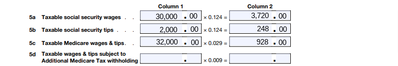 Form 941 sections 5a-5d: Example