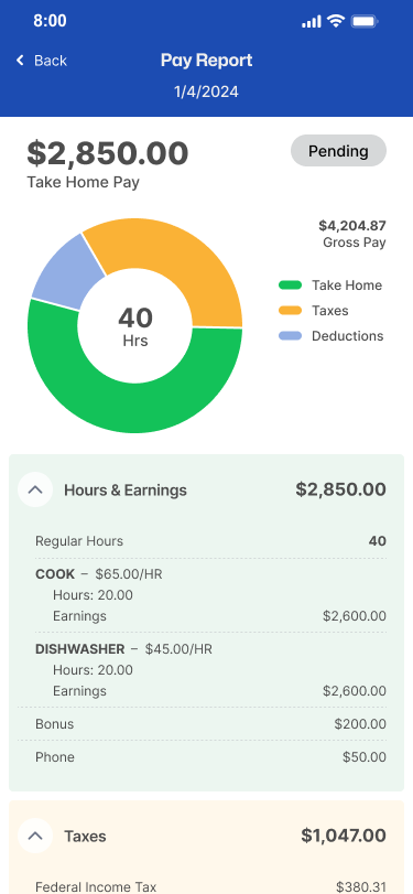 example of the My Patriot app Pay Report