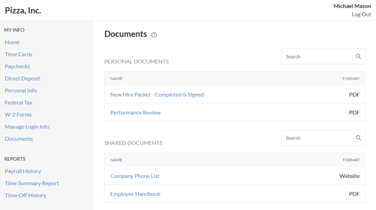 example of file and document sharing in Patriot HR