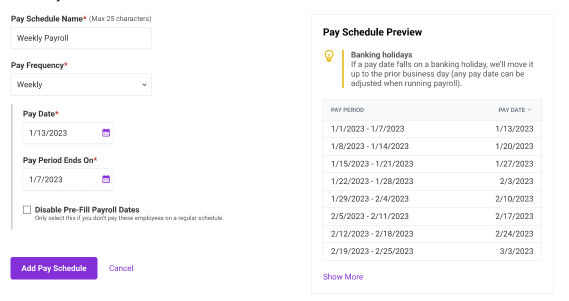 example of setting up pay schedule