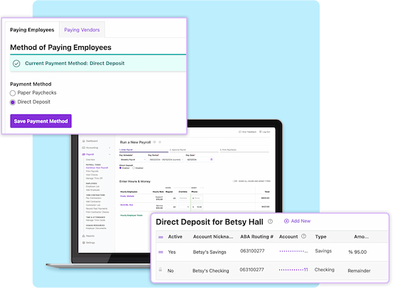 Patriot Payroll Software direct deposit settings screenshots