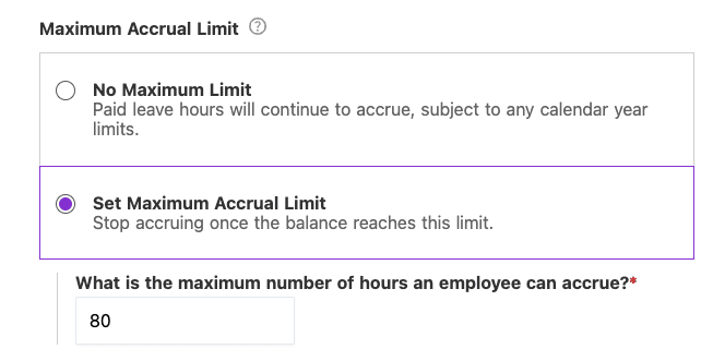 example of the maximum accrual cap field in software