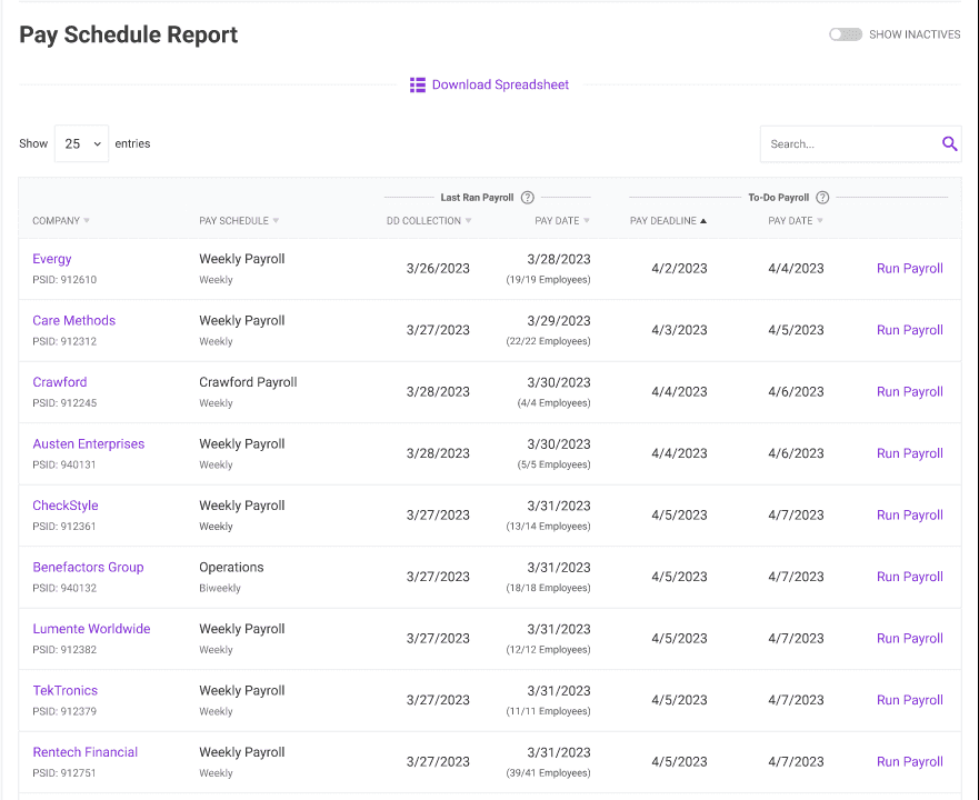 Patriot Software pay schedule report for partners