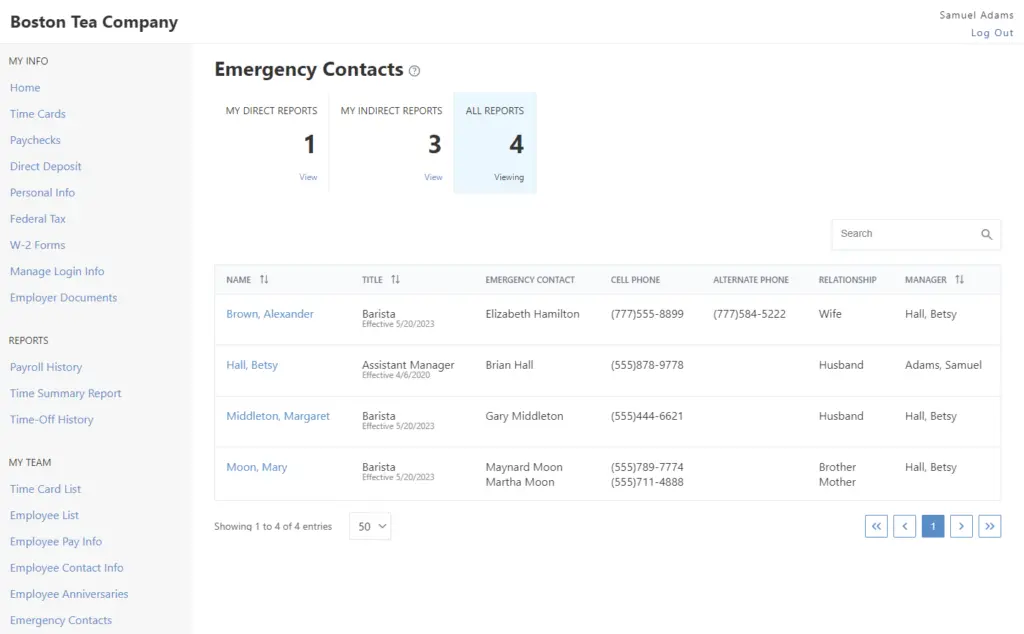 Employee contacts in the employee portal