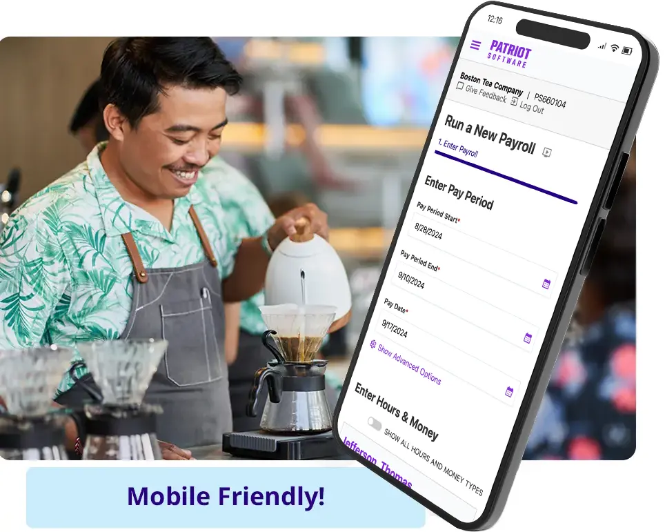 Patriot Software is mobile friendly! Patriot's payroll software on a phone.