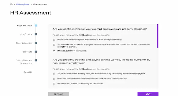 HR Assessment screenshot
