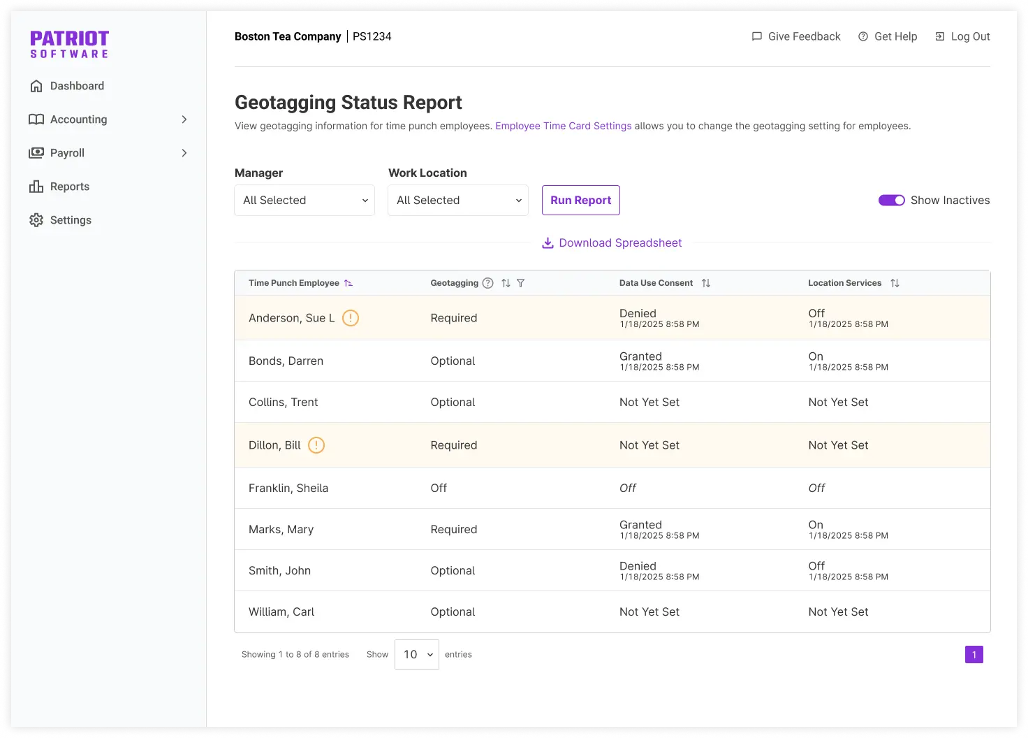 geotagging status report