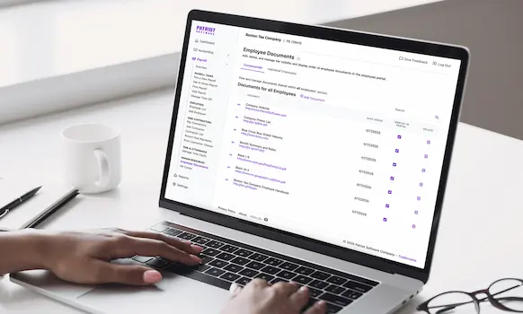 SPerson using Patriot's Employer Documents tool in the HR software add-on.