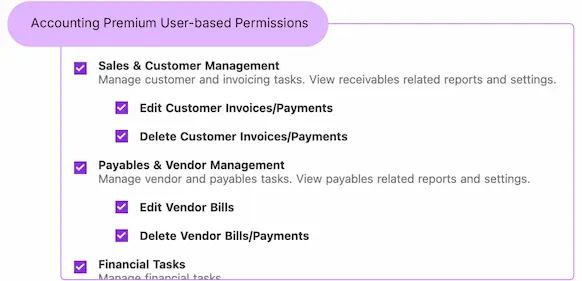Patriot Accounting Premium User-based Permissions screenshot.
