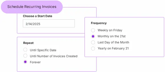 Patriot Accounting Schedule Recurring Invoices screenshot.