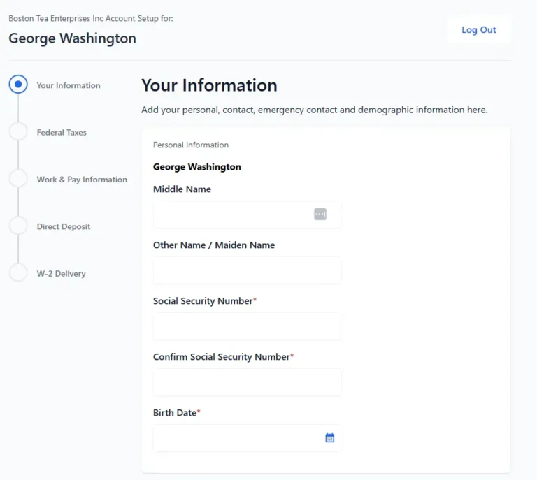 example of employee self onboarding wizard