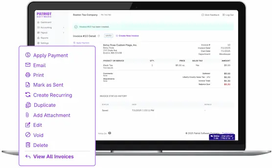 Screenshots of Patriot's Invoice Detail report on laptop