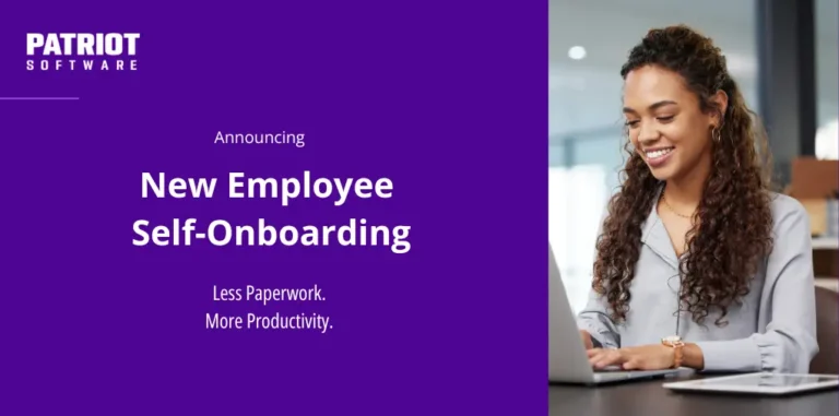 image of new employee at a computer completing self-onboarding