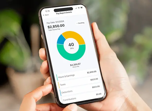 Person viewing pay details screen in mobile app.
