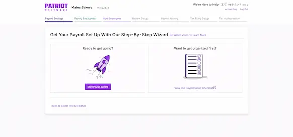 Payroll setup wizard screen.