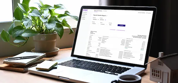 Payroll Detail report screen on laptop.