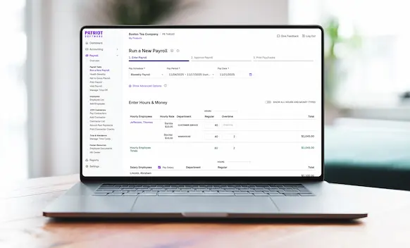 Laptop being used to run payroll.