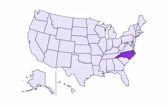 Image of USA with North Carolina state highlighted