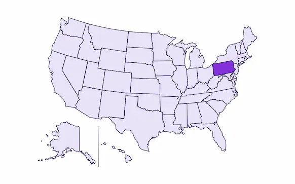 Image of USA with Pennsylvania state highlighted