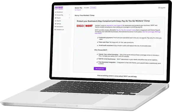 Screenshot of Patriot's ERGO NEXT Insurance integration page