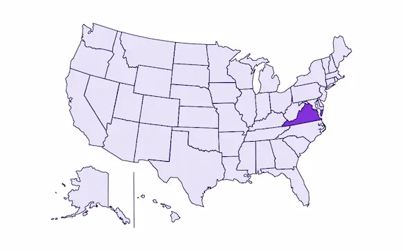 Image of USA with Virginia state highlighted