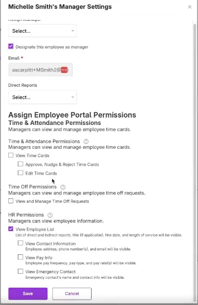 example of modal with manager permissions in Patriot's Org chart