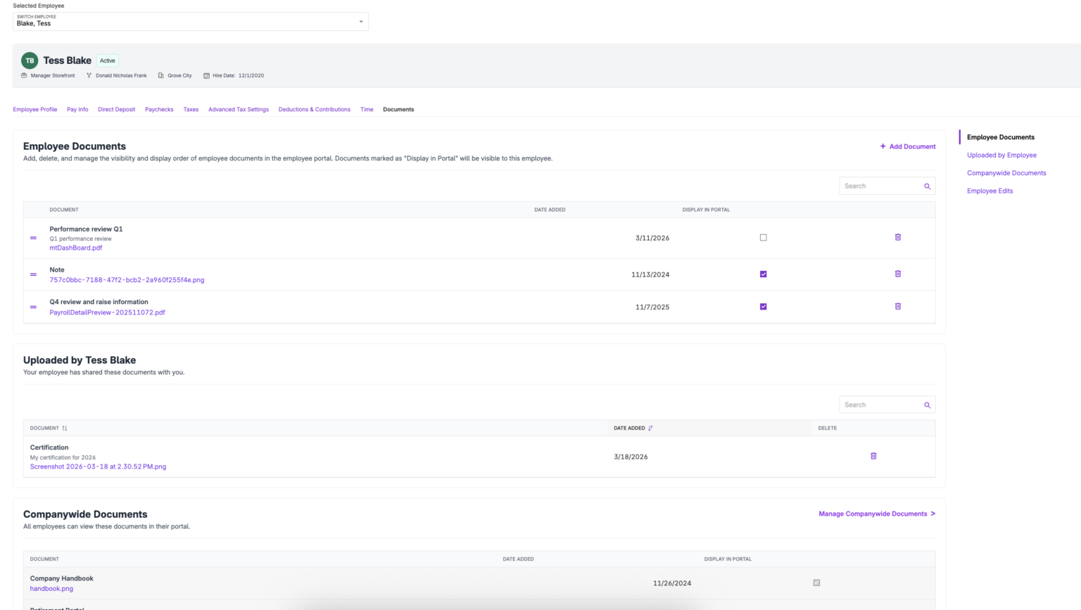 Employee Document Uploads in Portal