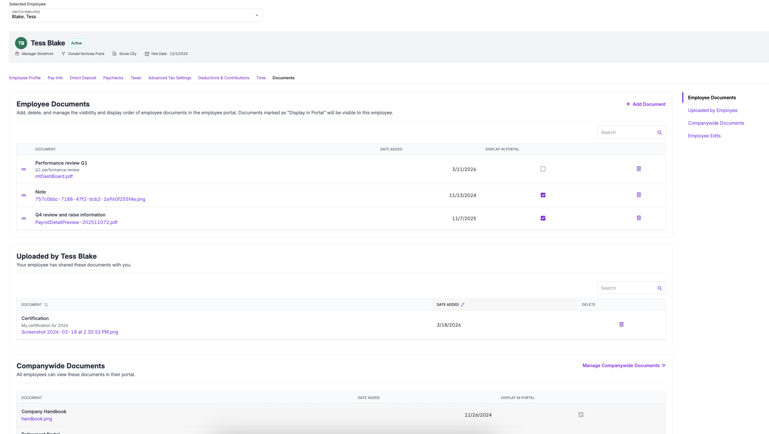 example of documents shared with employer by employee
