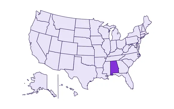 Image of USA with Alabama state highlighted