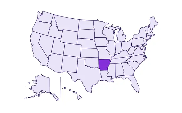 Image of USA with Arkansas state highlighted