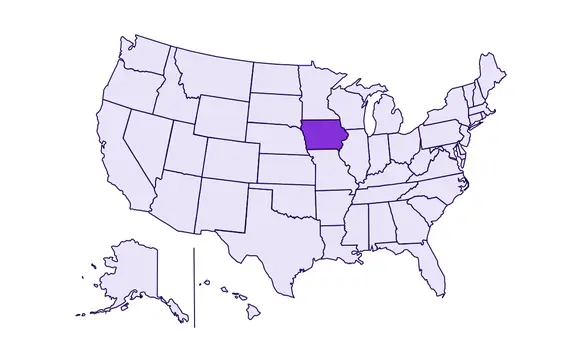 Image of USA with Iowa state highlighted