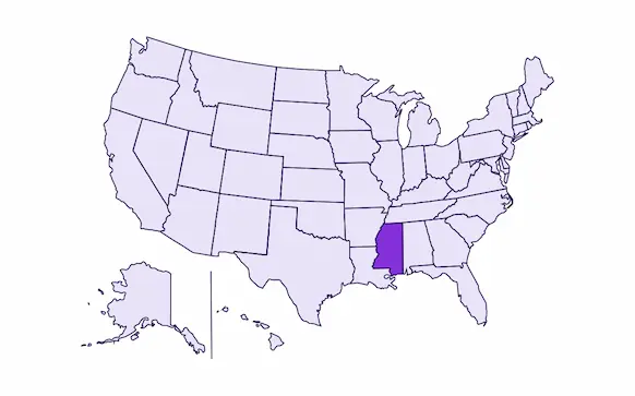 Image of USA with Mississippi state highlighted