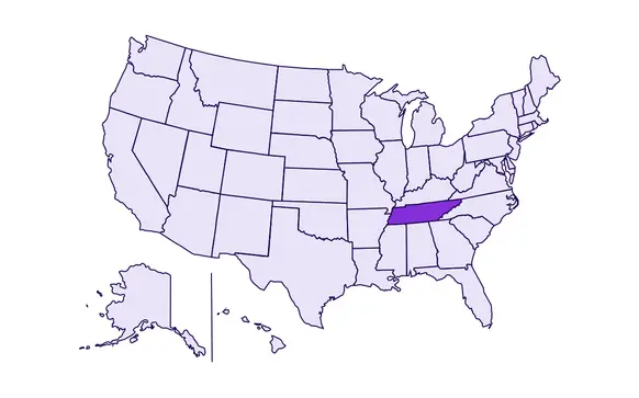 Image of USA with Tennessee state highlighted