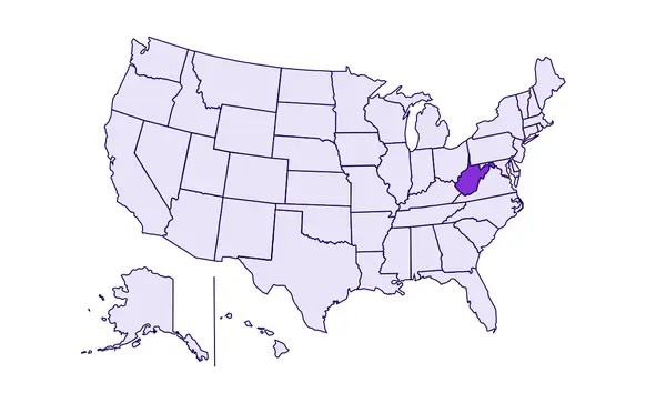 Image of USA with West Virginia state highlighted